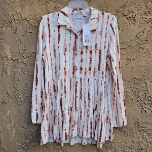 New Directions Orange and White Babydoll Tunic